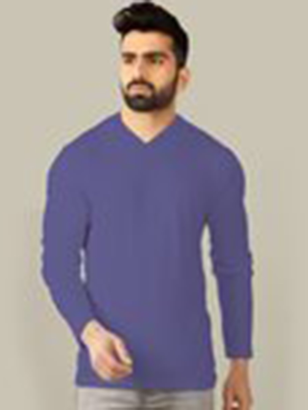 

TRIPR ORIGINALS Long Sleeves V-Neck Cotton T-shirt, Violet