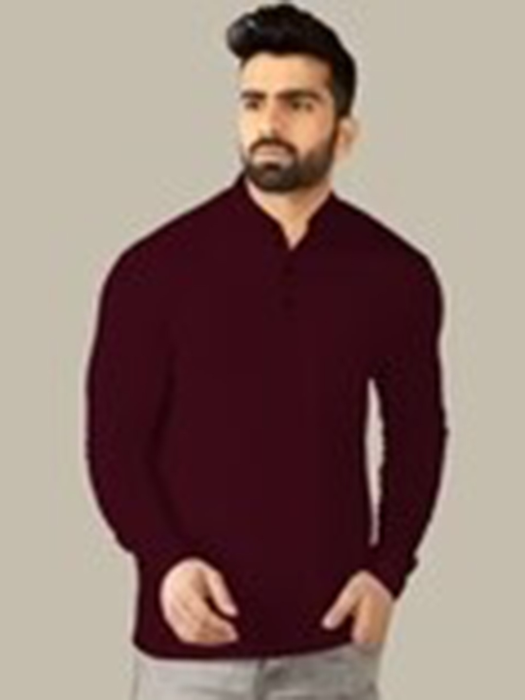

TRIPR ORIGINALS Henley Neck Cotton T-shirt, Maroon