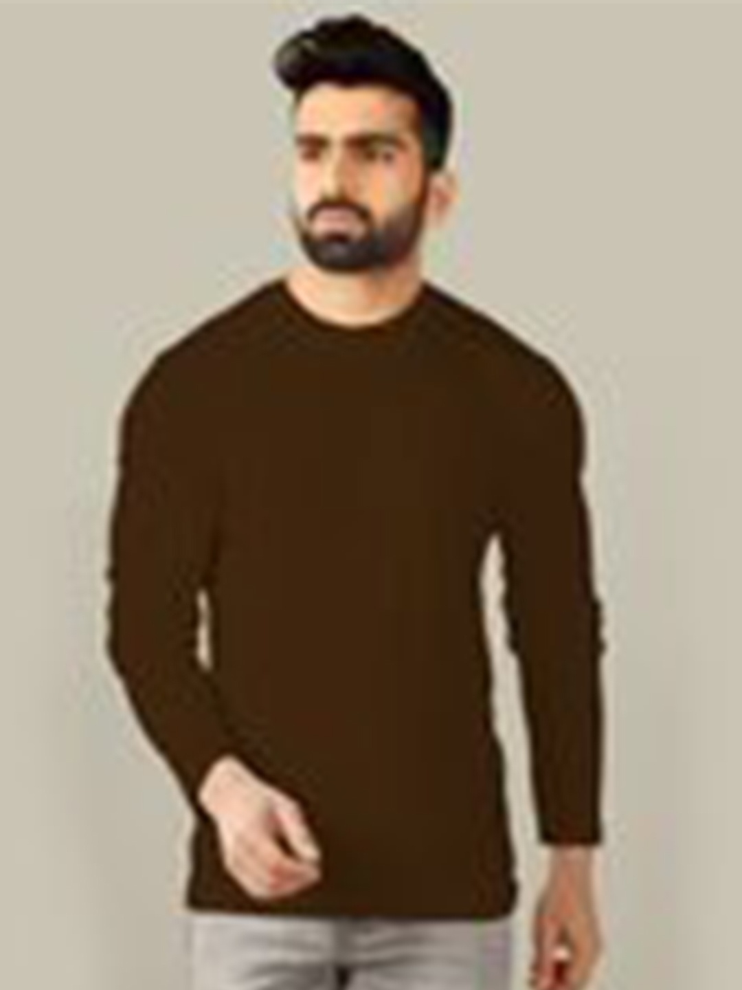 

TRIPR ORIGINALS Long Sleeves Round Neck Cotton T-shirt, Brown