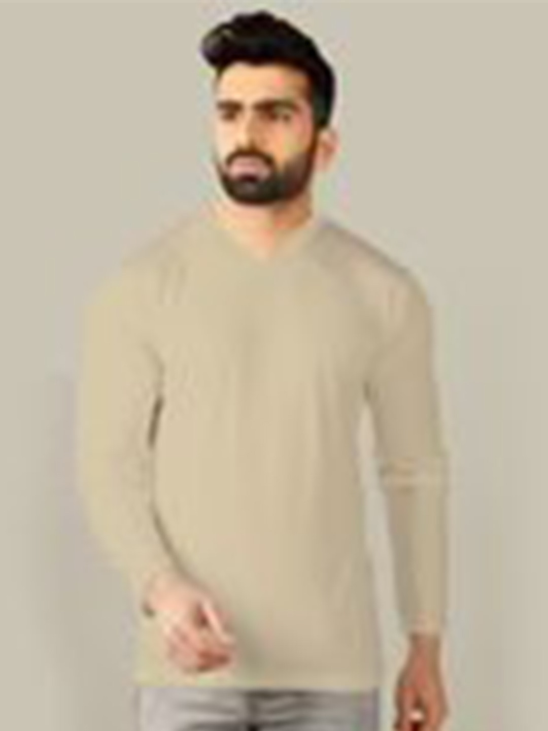

TRIPR ORIGINALS V-Neck Cotton T-shirt, Beige