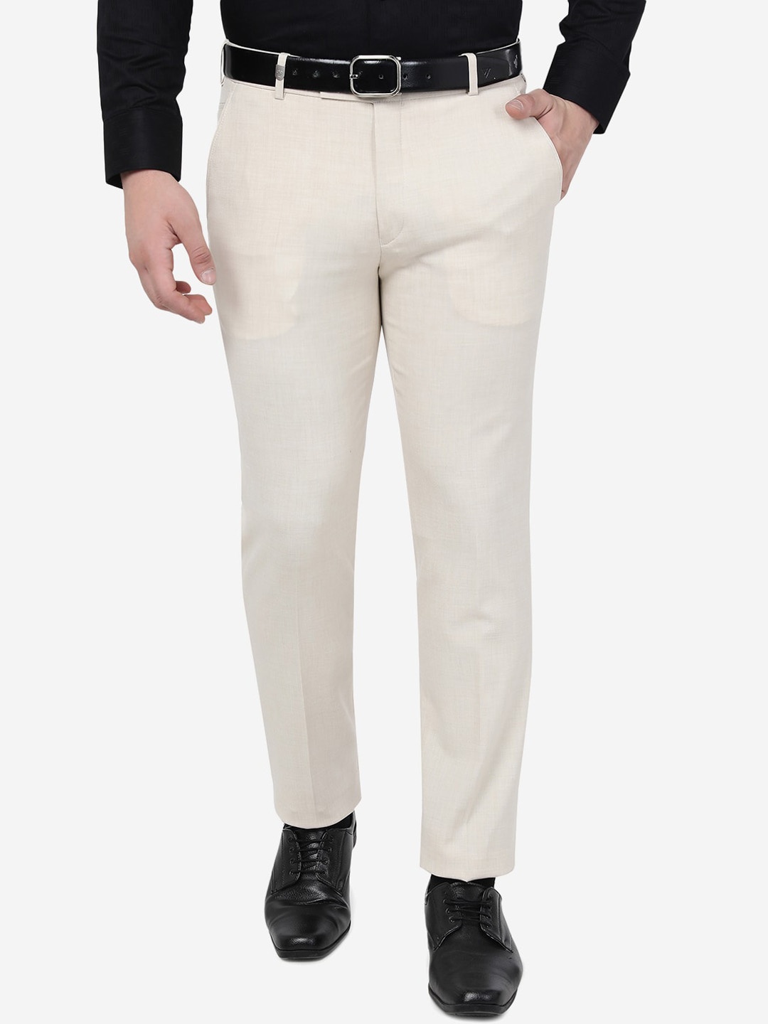 

JB STUDIO Men Mid-Rise Slim Fit Formal Trousers, Beige