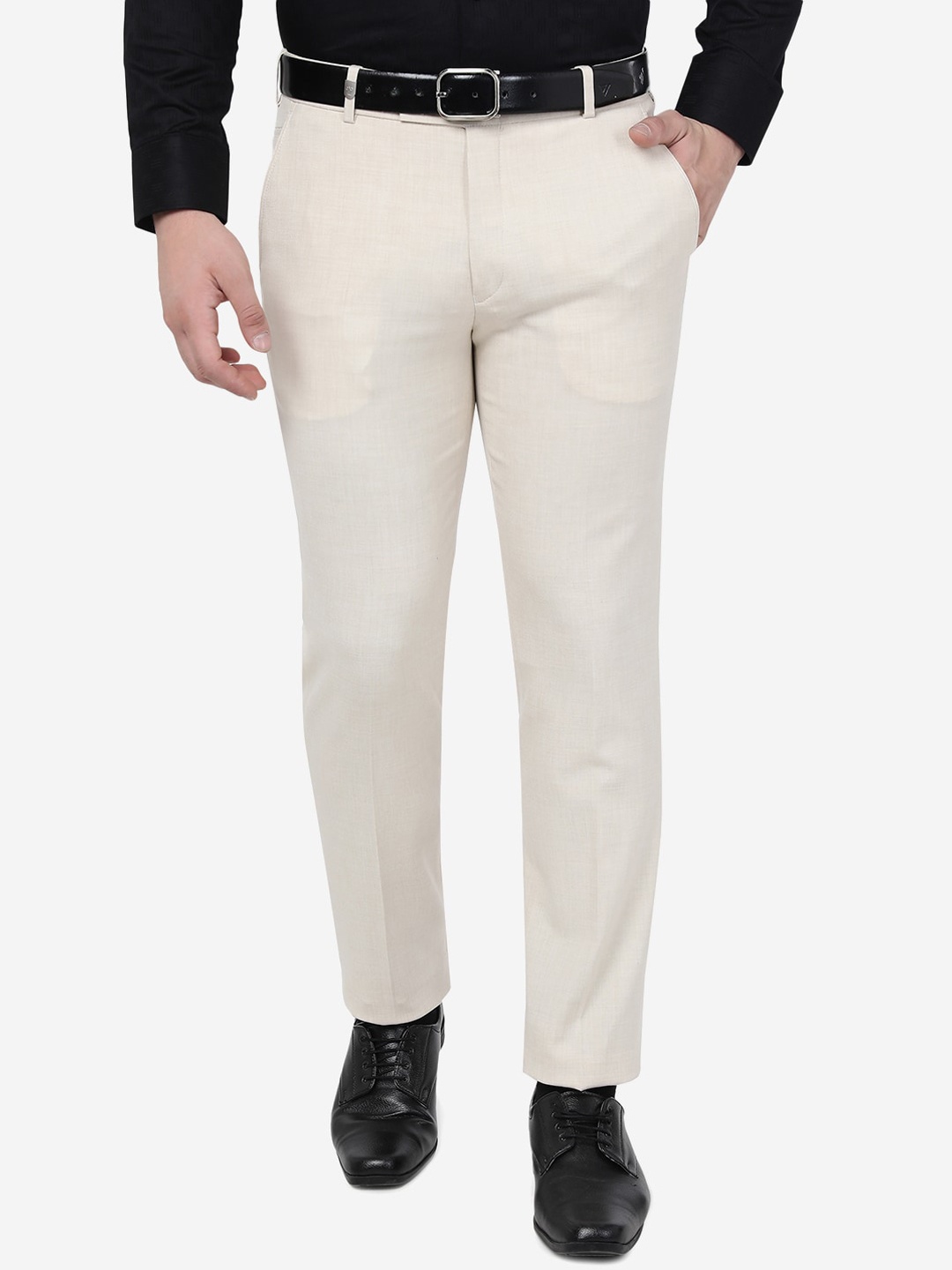 

JB STUDIO Men Mid-Rise Slim Fit Formal Trousers, Beige