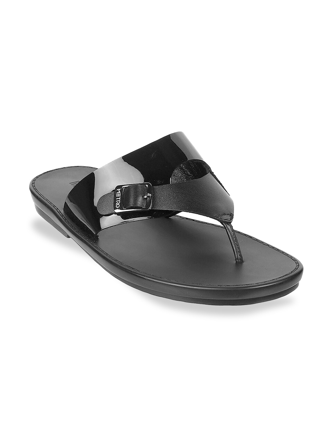 Metro Men Textured Leather Comfort Sandals, Black