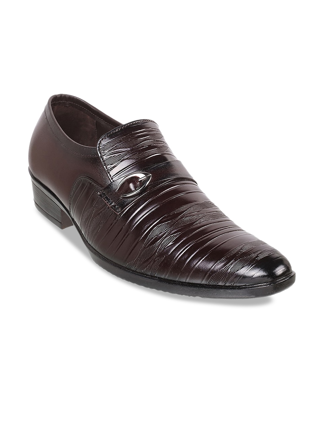 Metro Men Textured Formal Slip-On Shoes, Brown