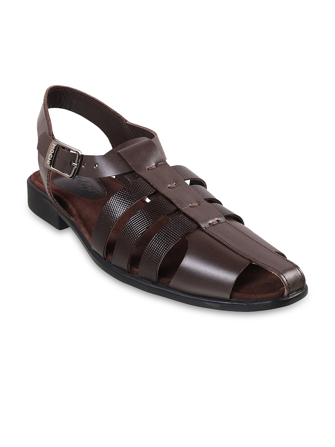 

Mochi Men Textured Leather Fisherman Sandals, Brown