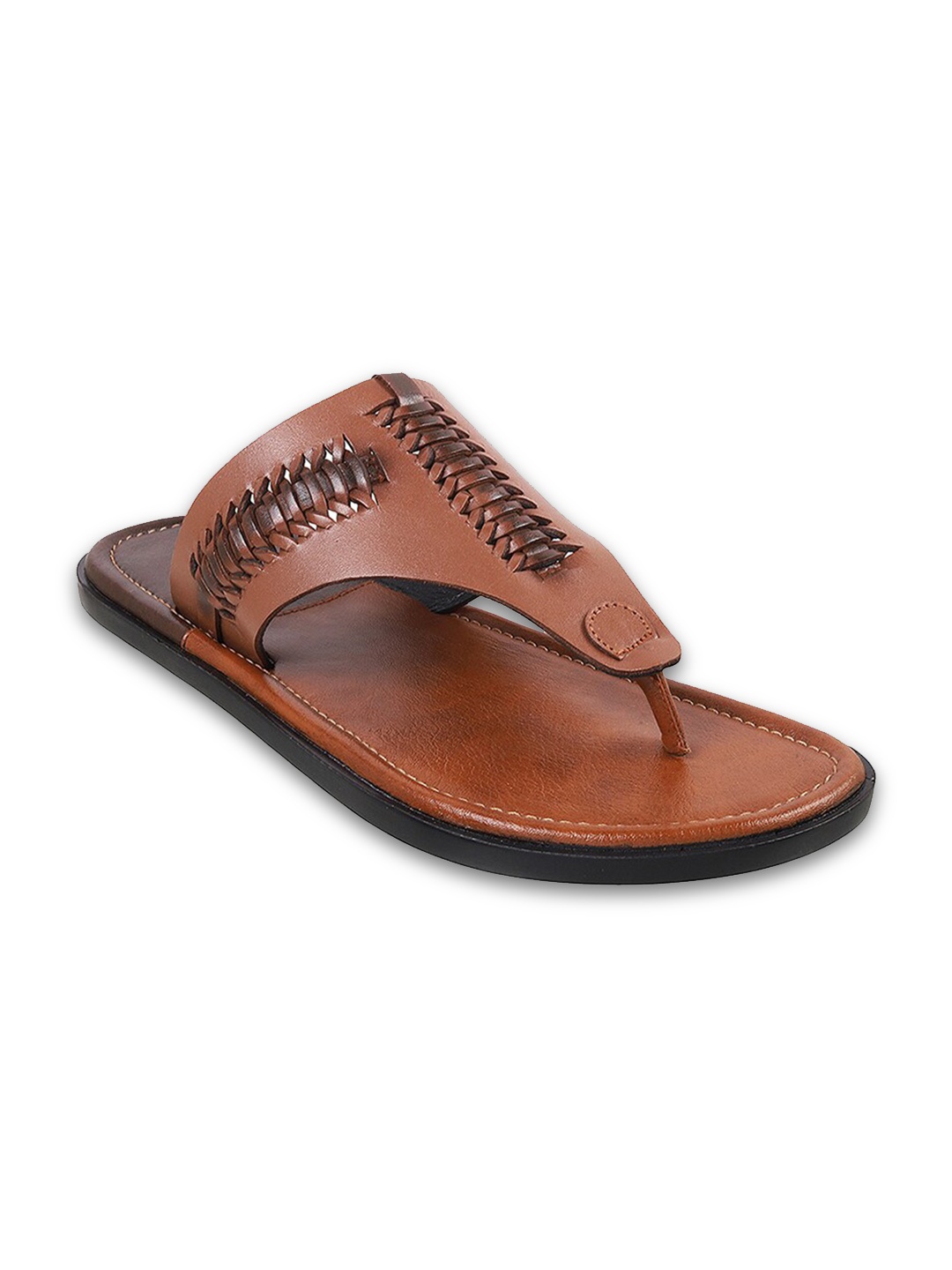 

Mochi Men Textured Leather Open Toe Comfort Sandals, Tan