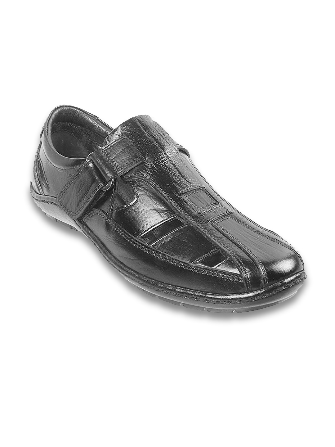 

Mochi Men Textured Leather Shoe-Style Sandals, Black