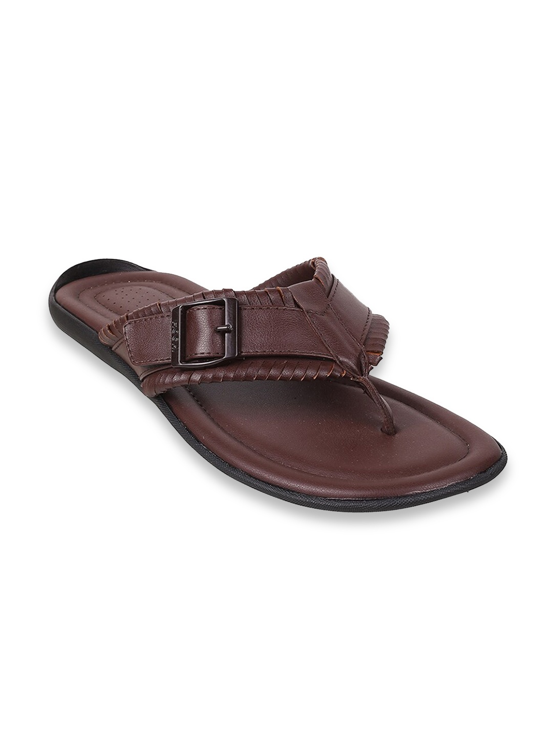 

Mochi Men Textured Open Toe Comfort Sandals With Buckle Detail, Brown