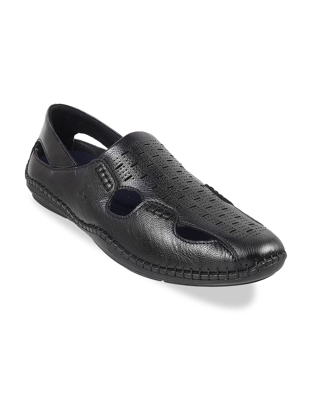 

Mochi Men Textured Leather Shoe-Style Sandals, Black