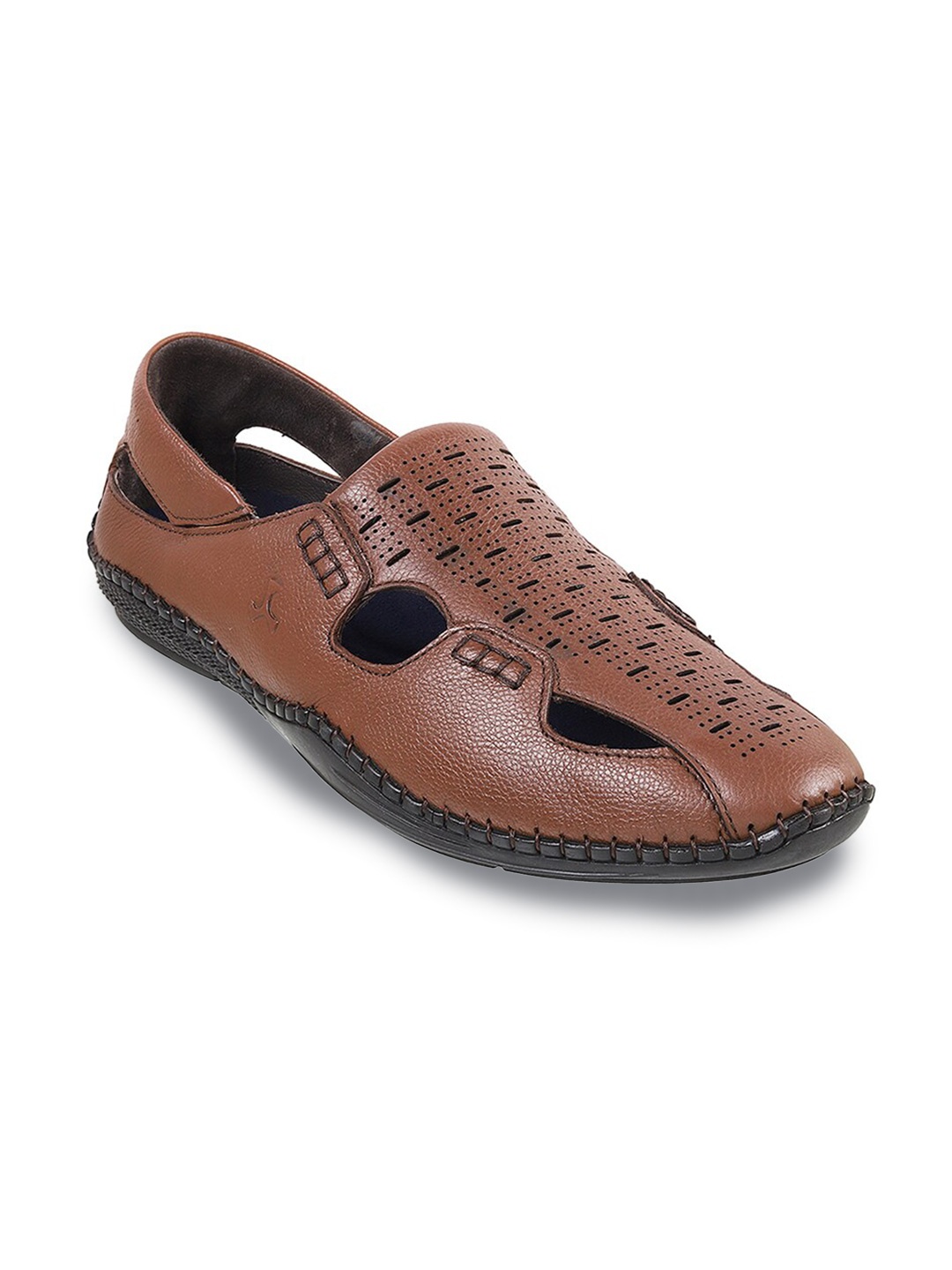 

Mochi Men Textured Leather Shoe-Style Sandals, Tan