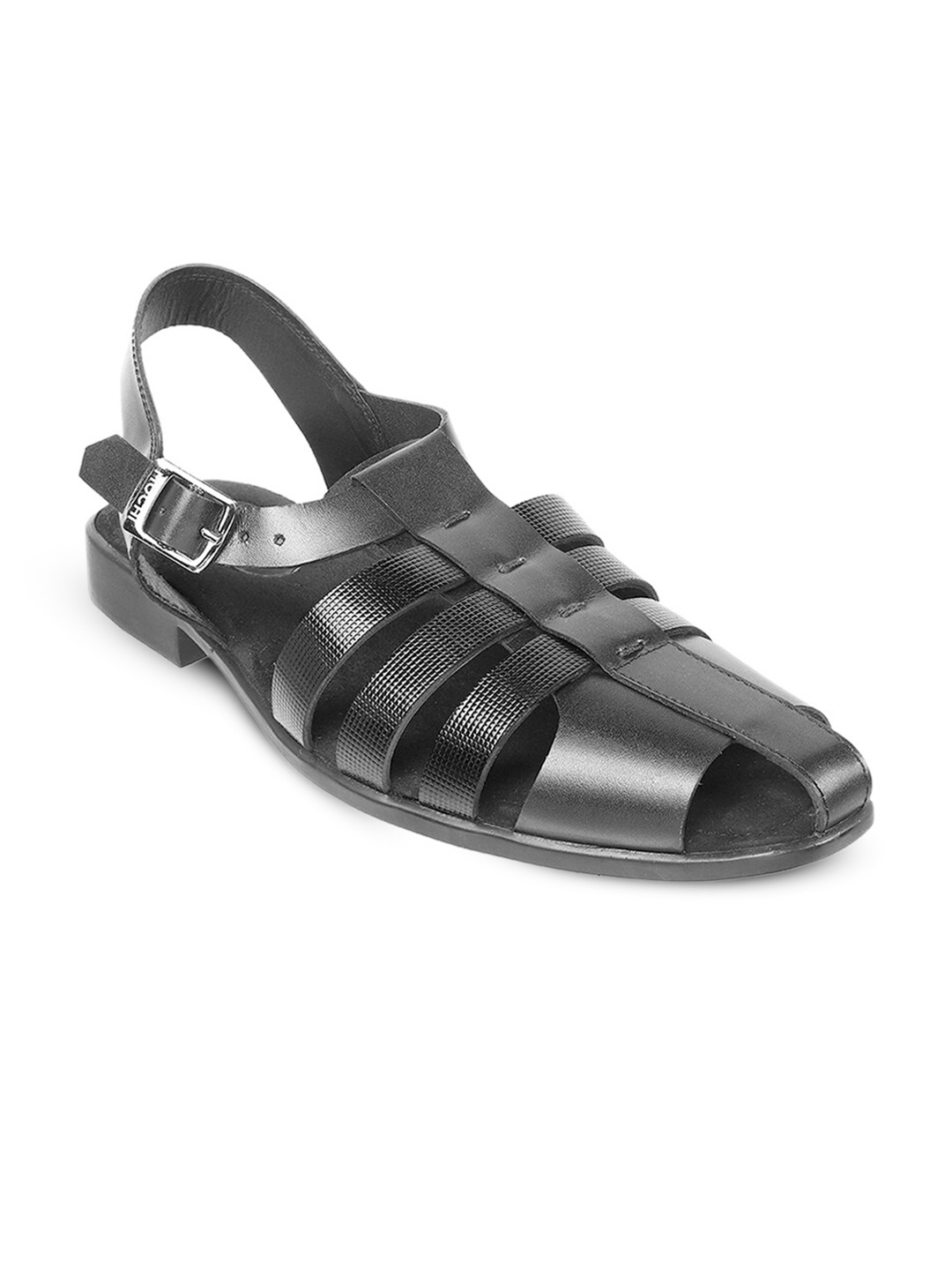 

Mochi Men Textured Leather Fisherman Sandals With Buckles, Black