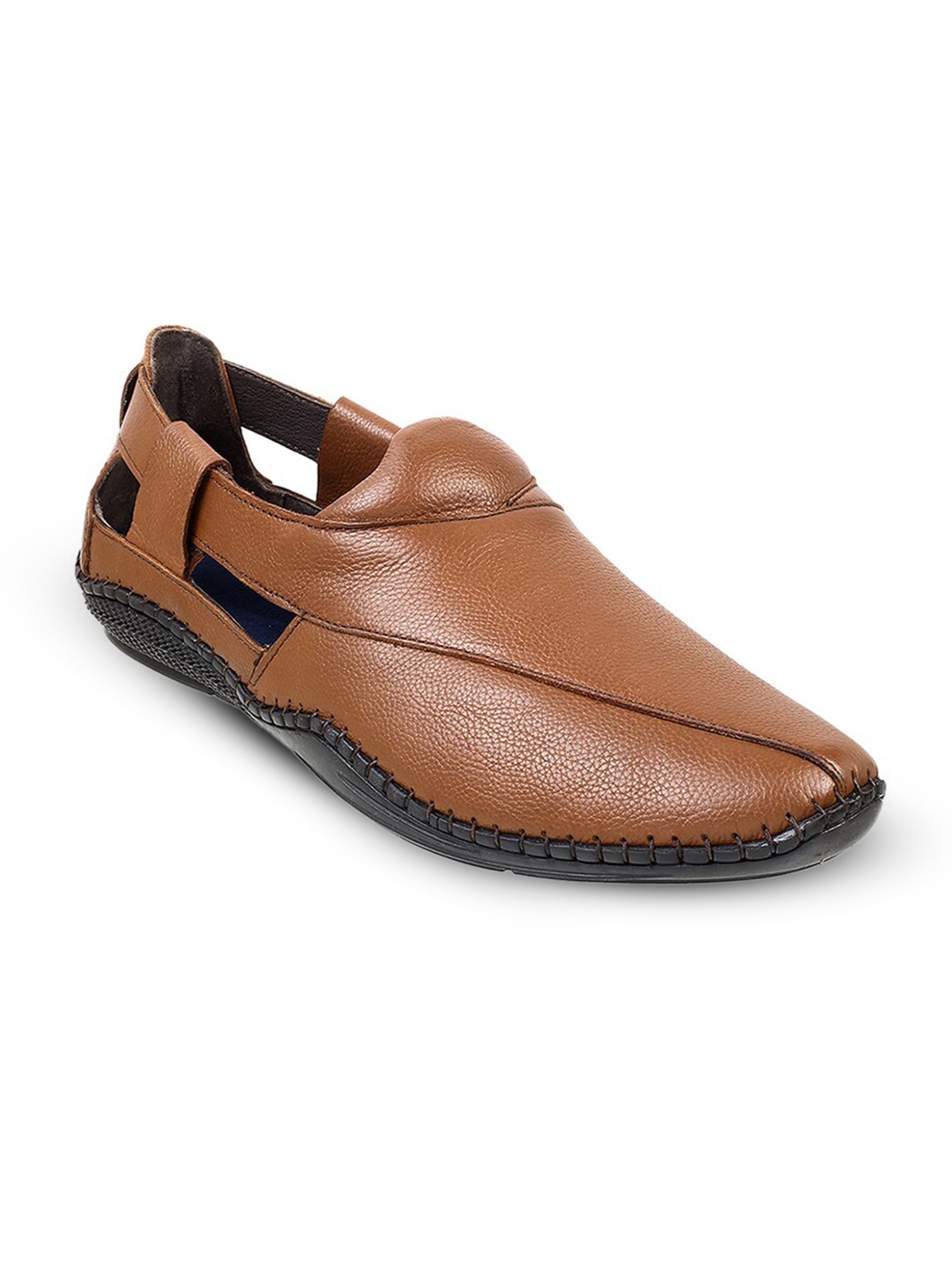 

Mochi Men Round Toe Leather Shoe-Style Sandals, Tan