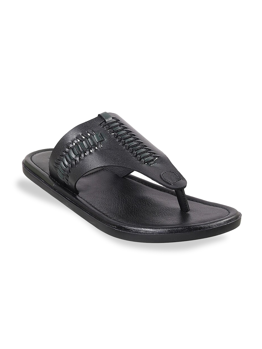 

Mochi Men Textured Leather Open Toe Comfort Sandals, Black