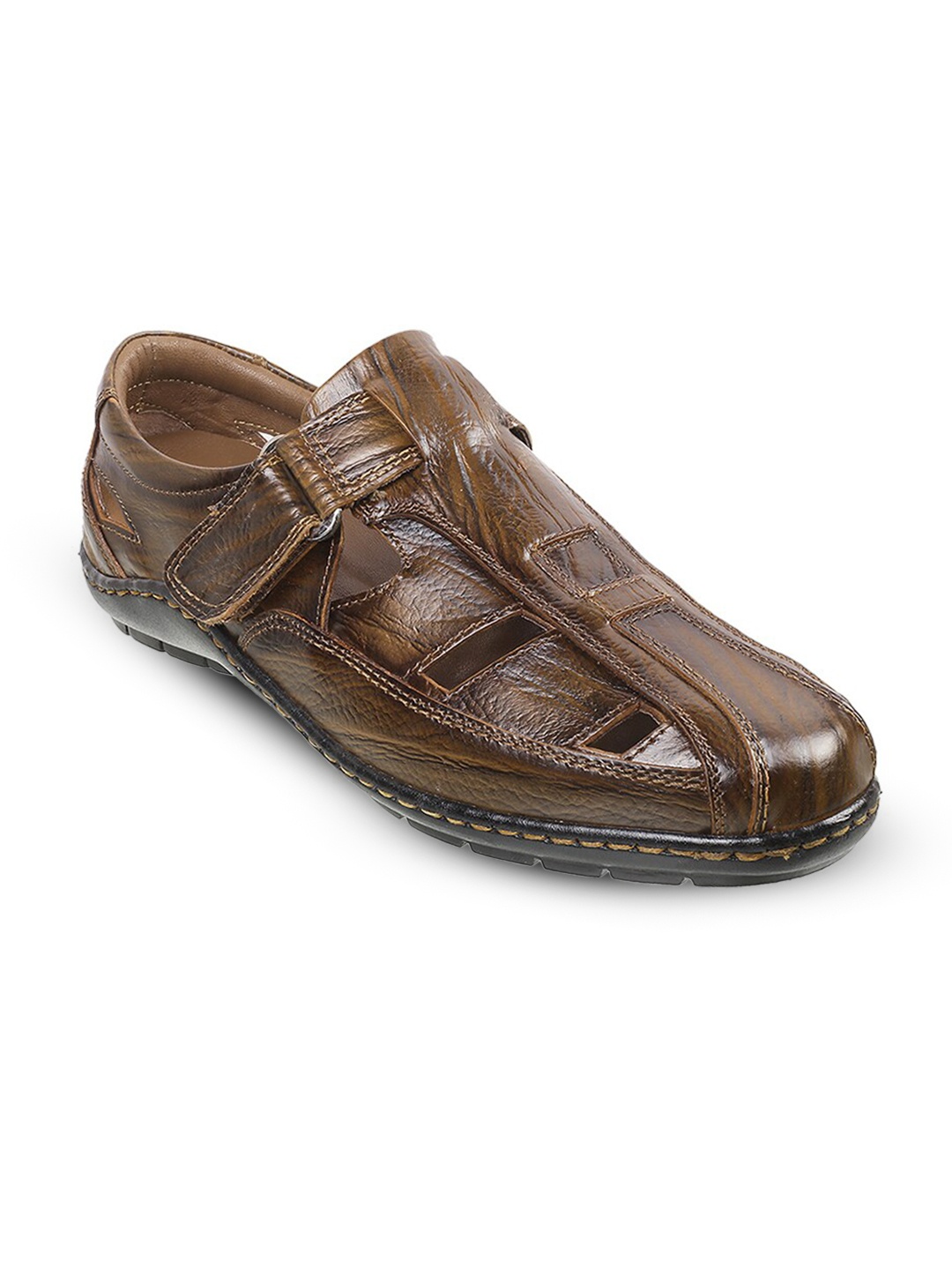 Mochi Men Textured Leather Shoe-Style Sandals, Tan