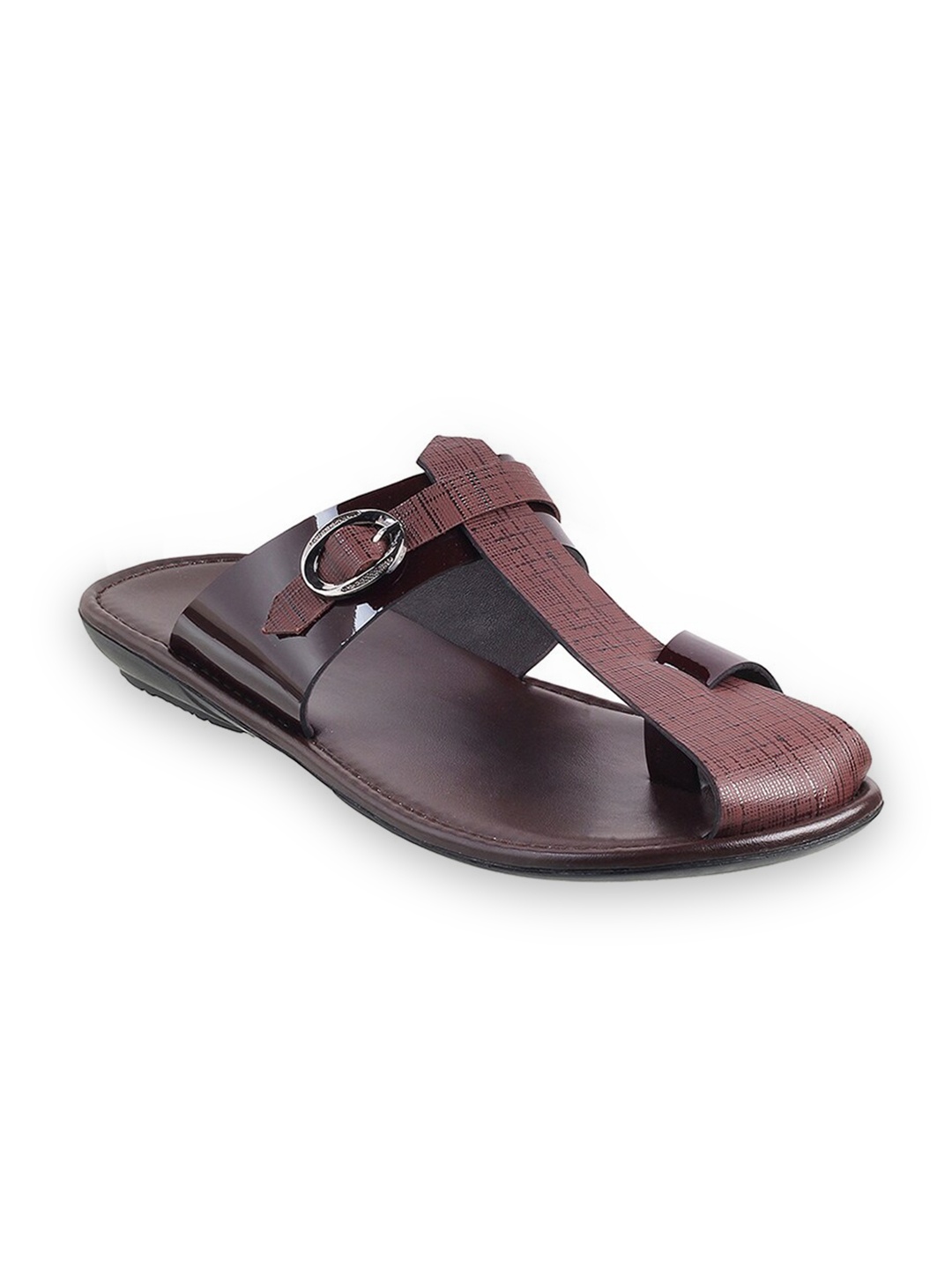 

Mochi Men Textured One Toe Comfort Sandals With Buckle Detail, Brown