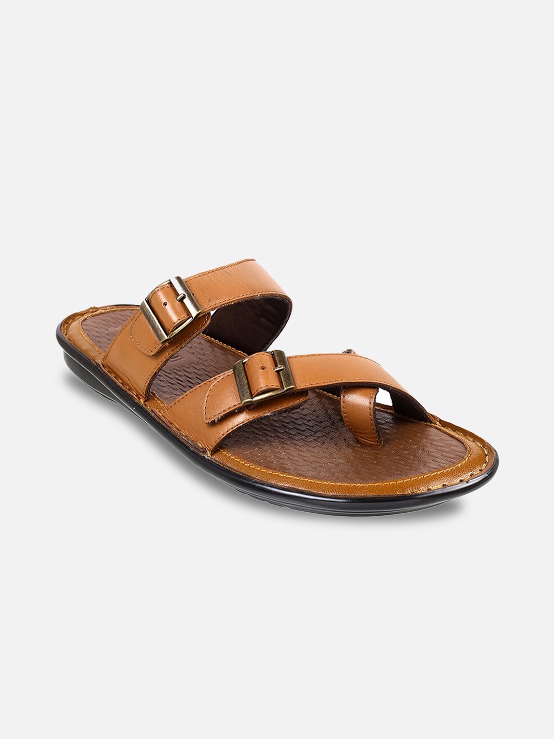 

Mochi Men Leather Open Toe Comfort Sandals With Buckle Detail, Tan