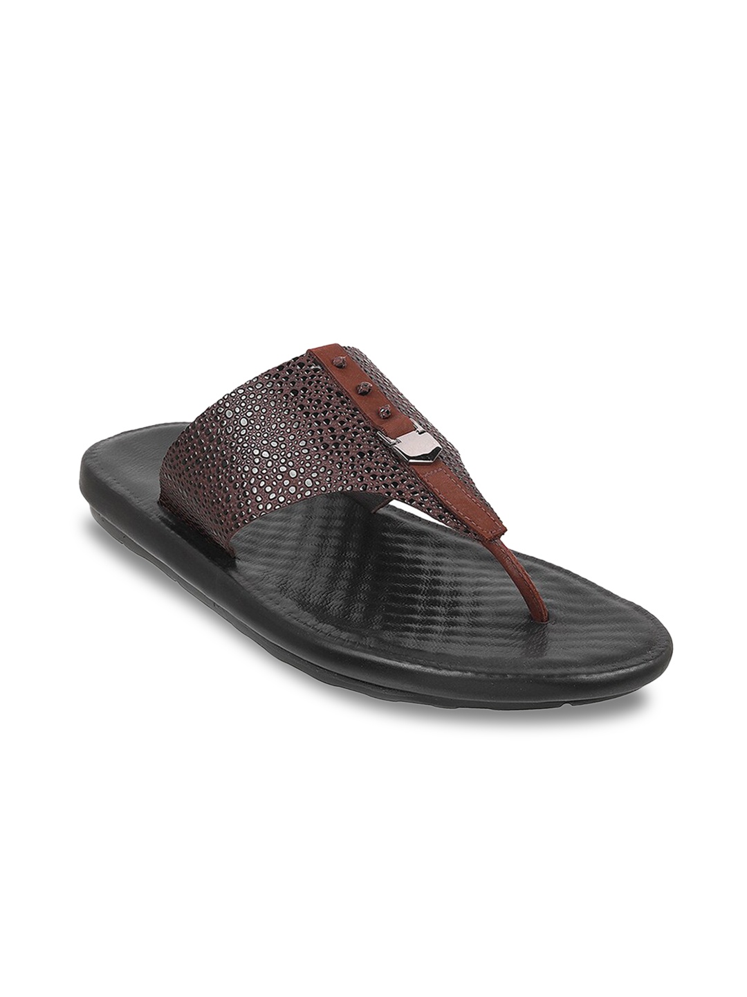 

Mochi Men Textured Leather Open Toe Comfort Sandals, Brown