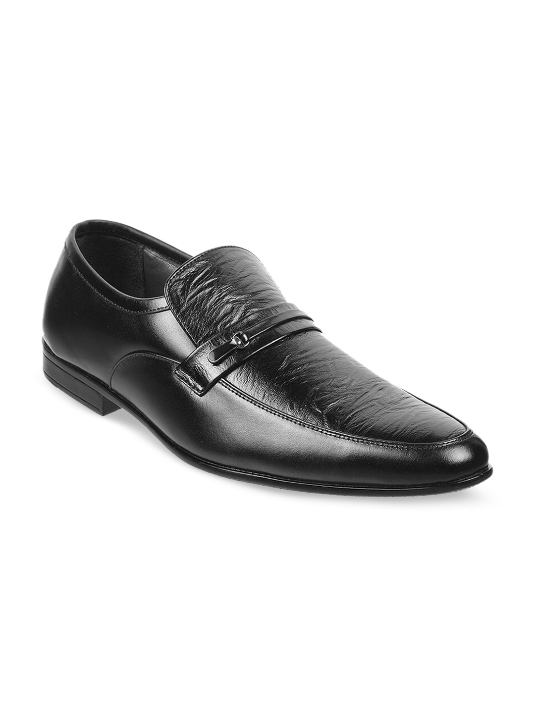 

Mochi Men Textured Leather Formal Loafers, Black