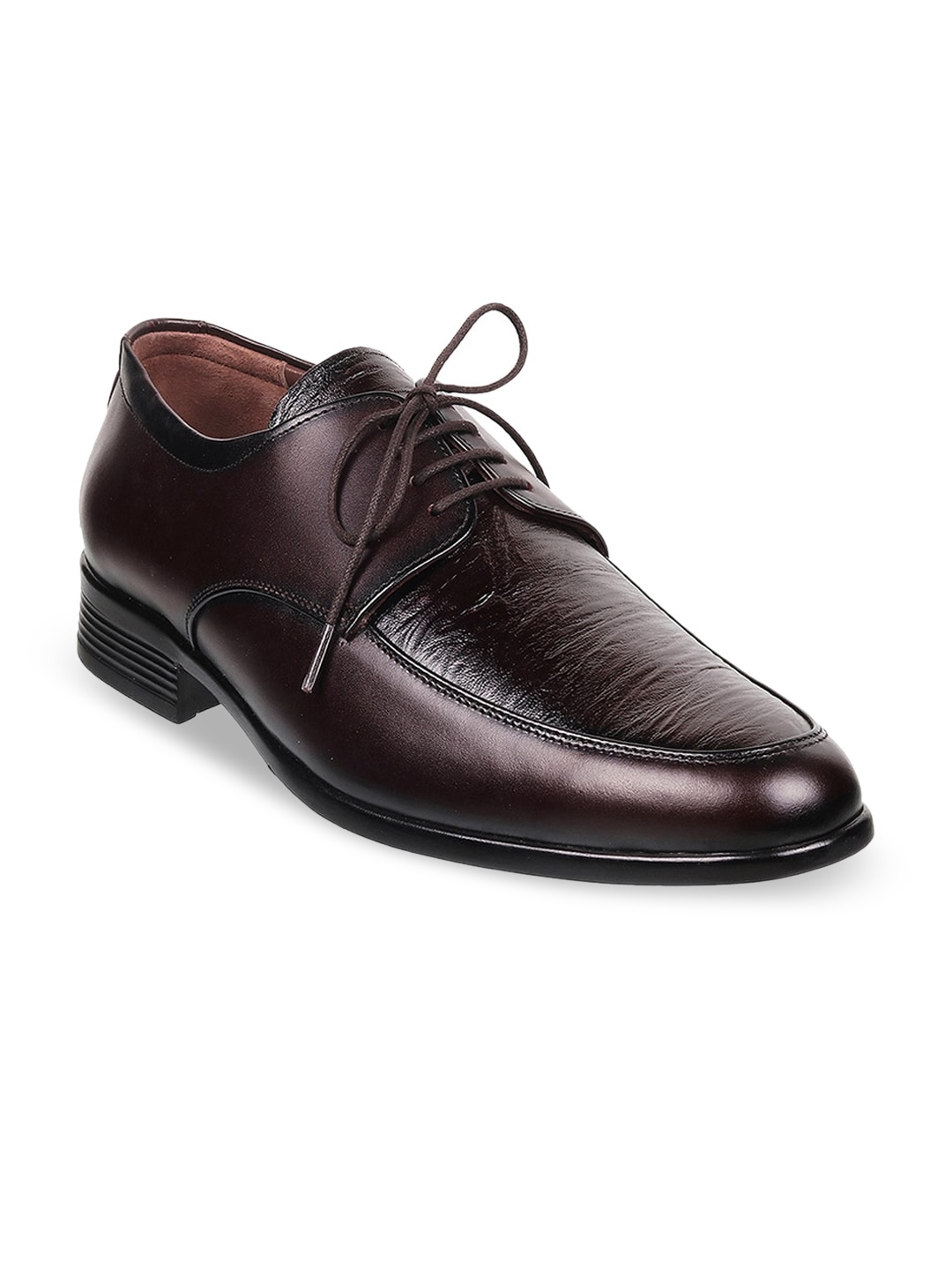 Mochi Men Textured Leather Formal Derbys, Maroon
