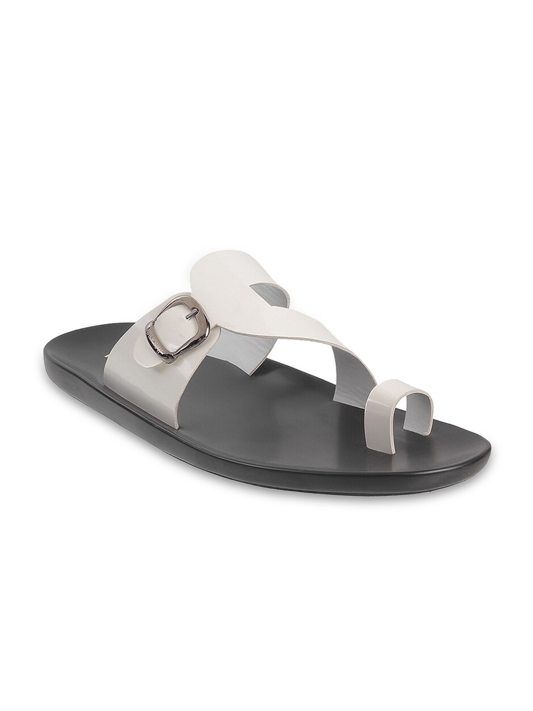 

WALKWAY by Metro Men Open One Toe Comfort Sandals With Buckle Detail, White