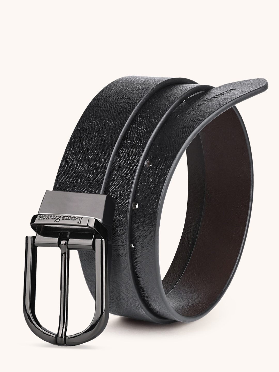 

LOUIS STITCH Men Italian Leather Textured Reversible Belt, Black