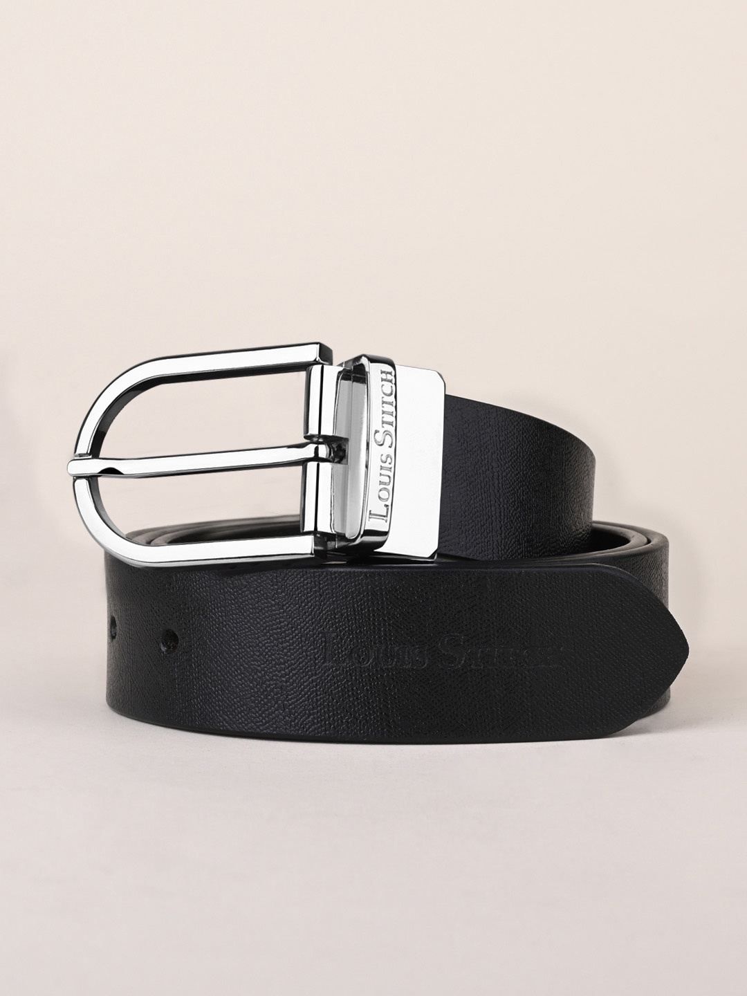 

LOUIS STITCH Men Italian Leather Textured Reversible Belt, Black