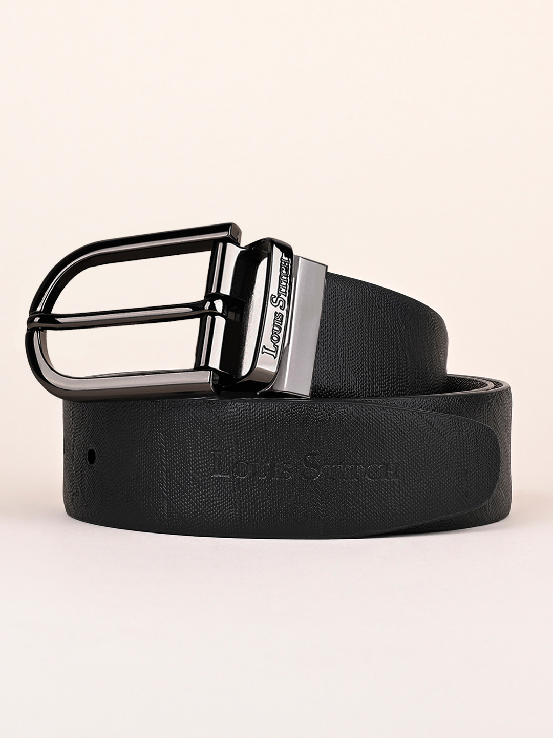 

LOUIS STITCH Men Italian Leather Textured Reversible Belt, Black