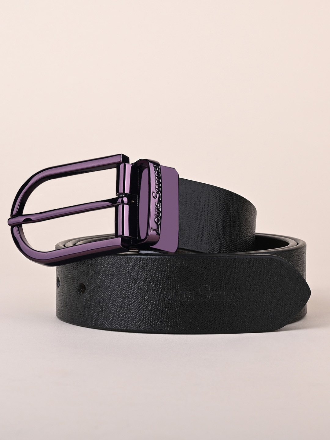 

LOUIS STITCH Men Italian Leather Textured Reversible Belt, Black