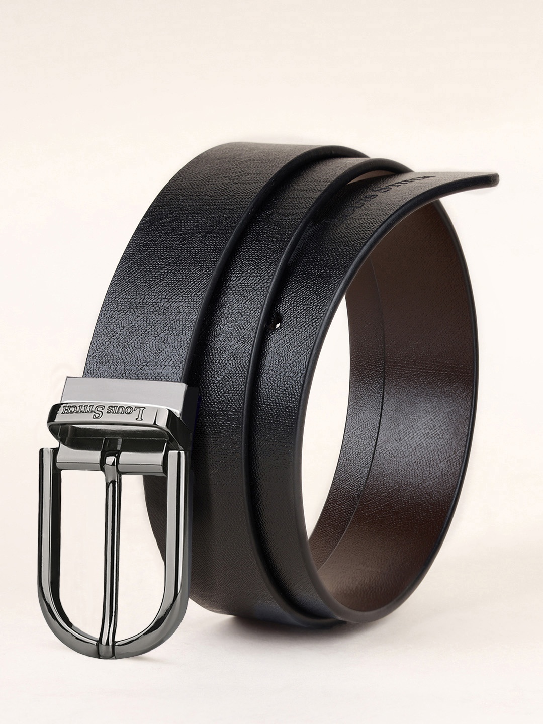 

LOUIS STITCH Men Italian Leather Textured Reversible Belt, Black