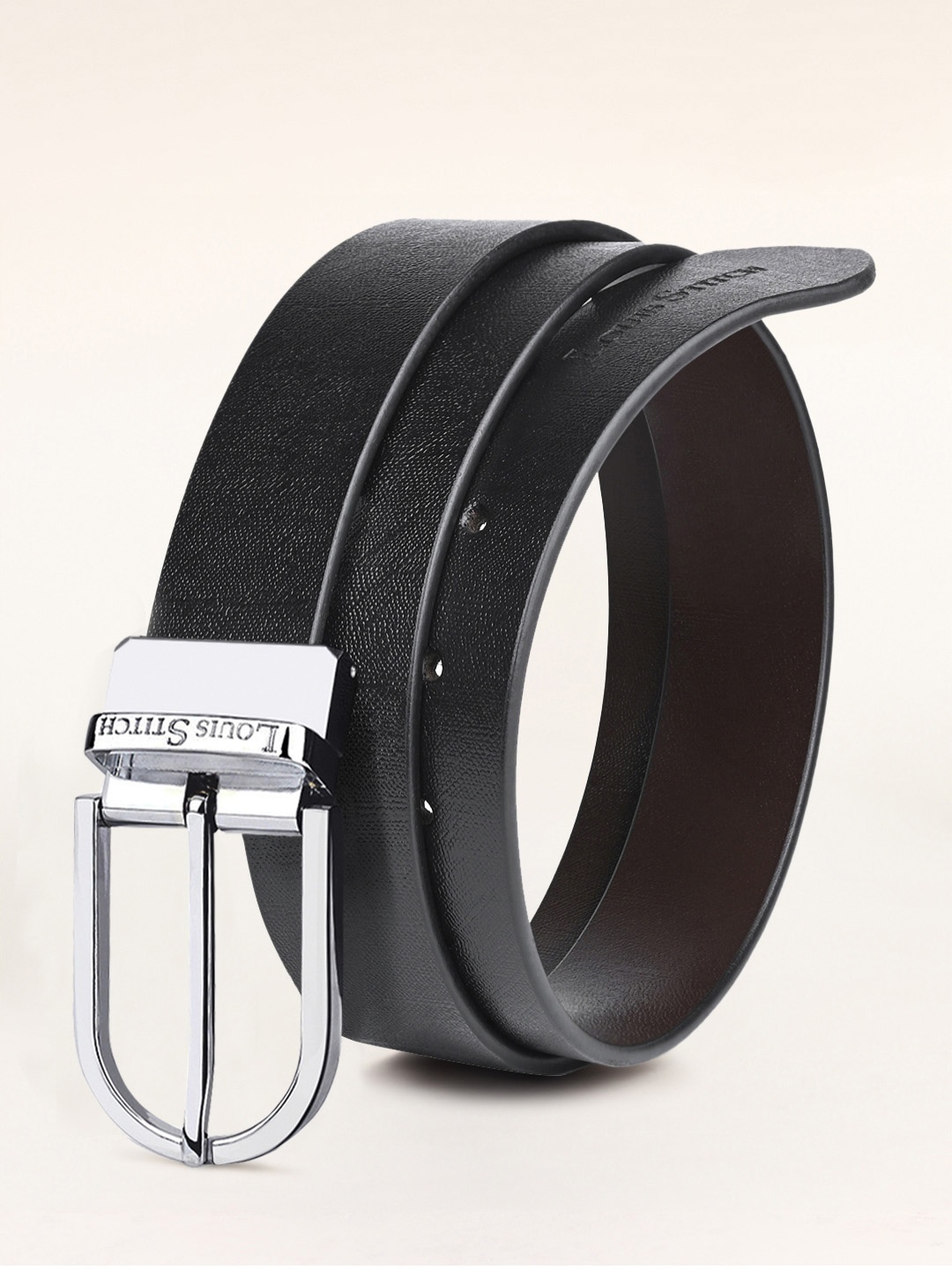 

LOUIS STITCH Men Italian Leather Textured Reversible Belt, Black