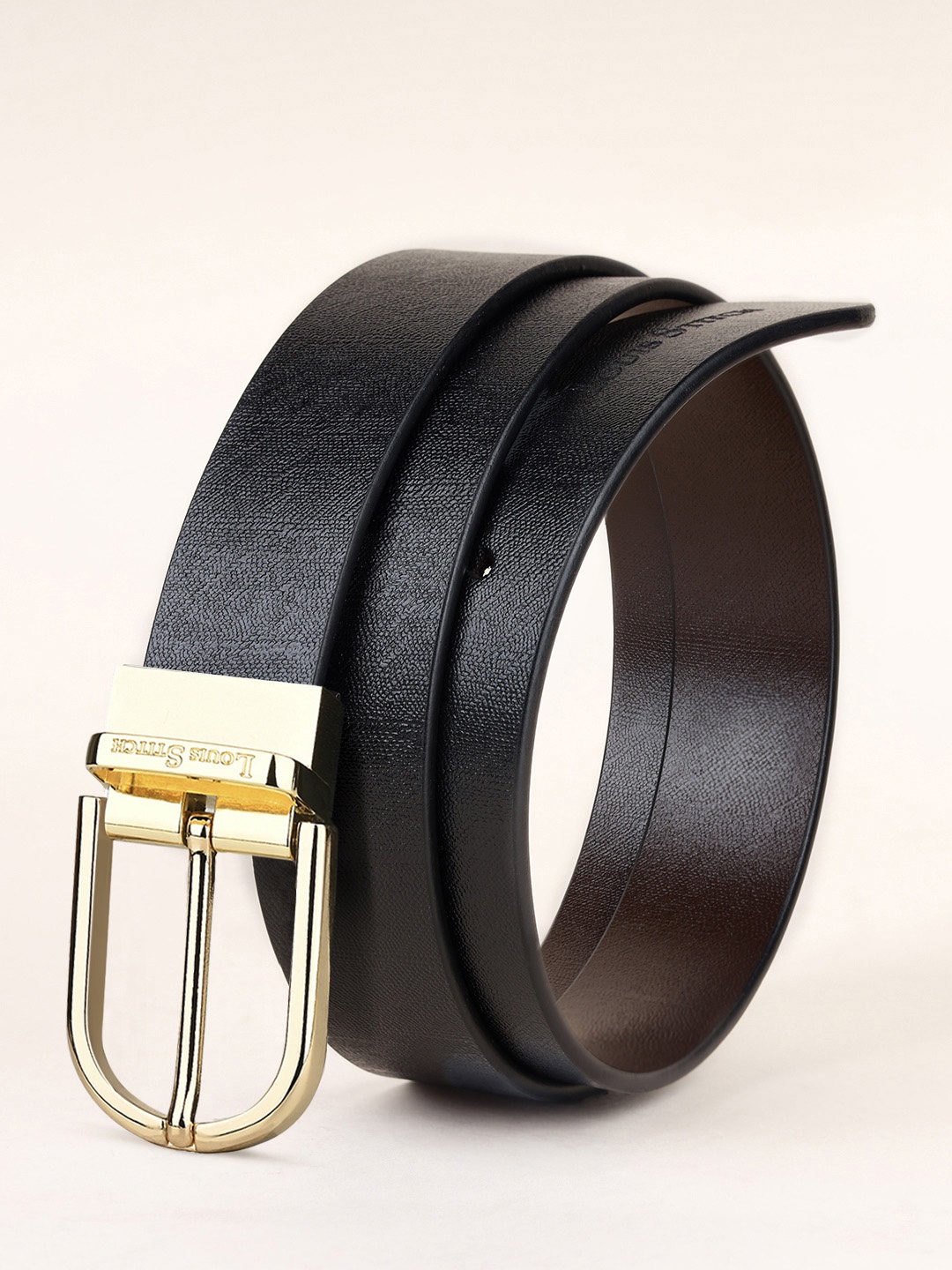 

LOUIS STITCH Men Italian Leather Textured Reversible Belt, Black