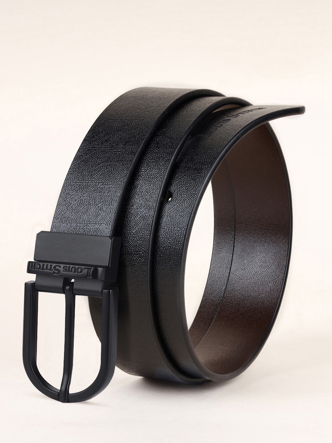 

LOUIS STITCH Men Italian Leather Textured Reversible Belt, Black