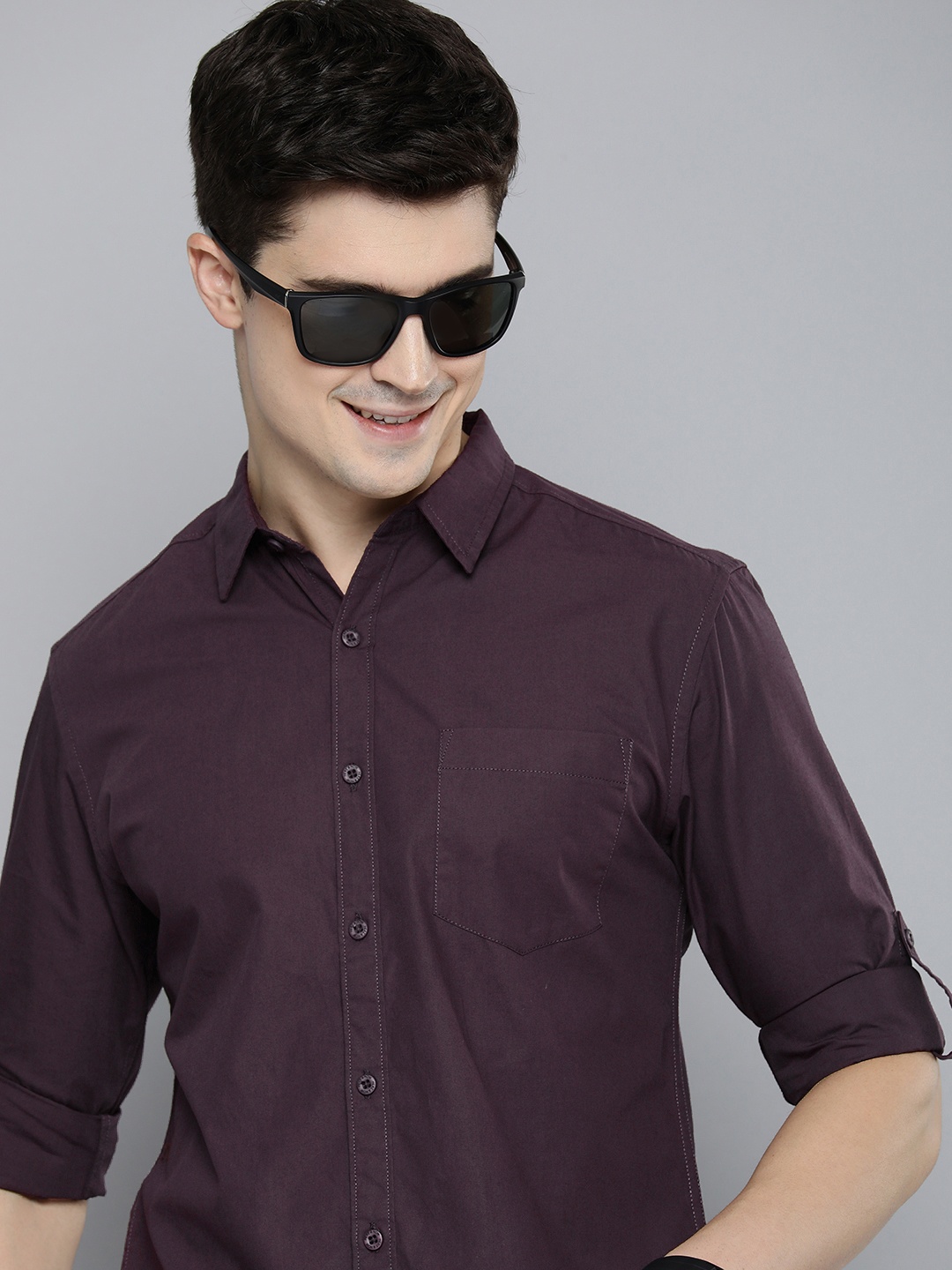 

HERE&NOW Men Slim Fit Opaque Casual Shirt, Violet