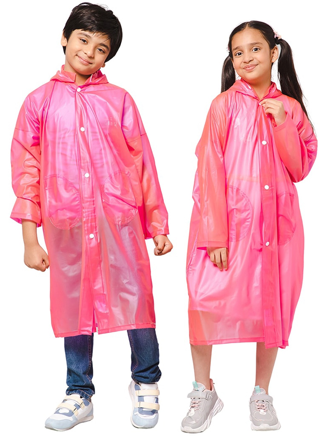 

THE CLOWNFISH Wet & Wild Kids Long Sleeves Waterproof PVC Rain Jacket, Pink