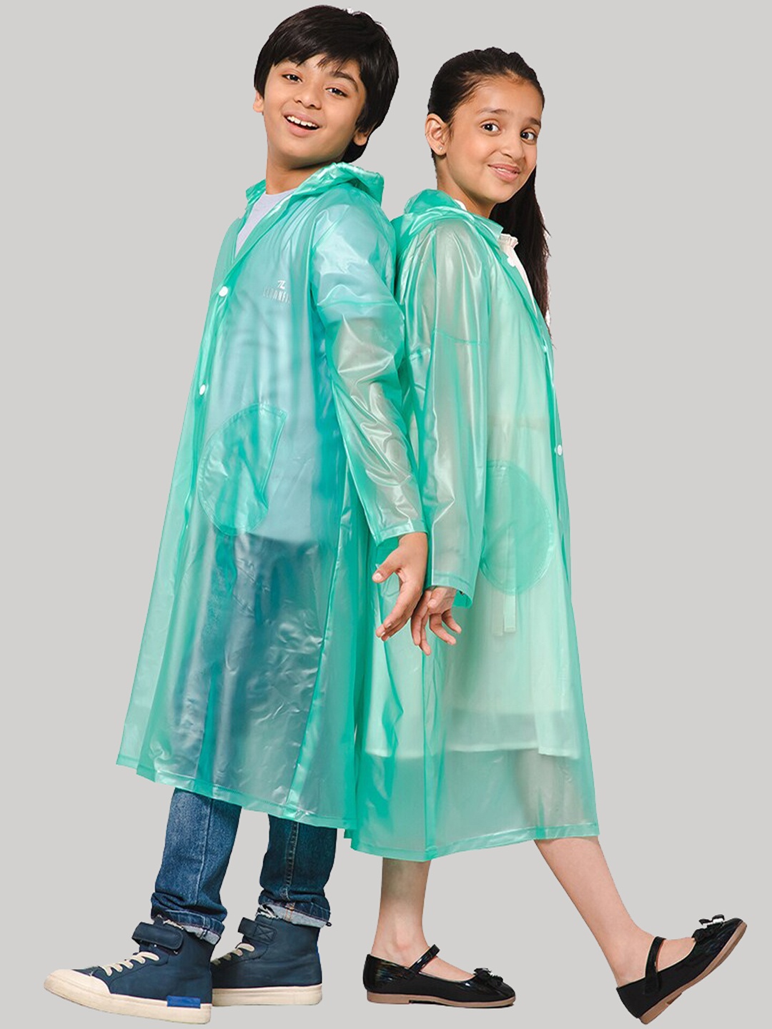 

THE CLOWNFISH Wet & Wild Kids Long Sleeves Waterproof PVC Rain Jacket, Green