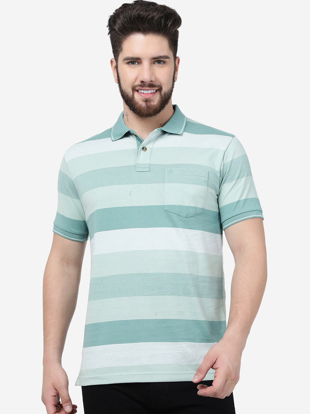 

Greenfibre Striped Polo Collar Slim Fit T-shirt, Green
