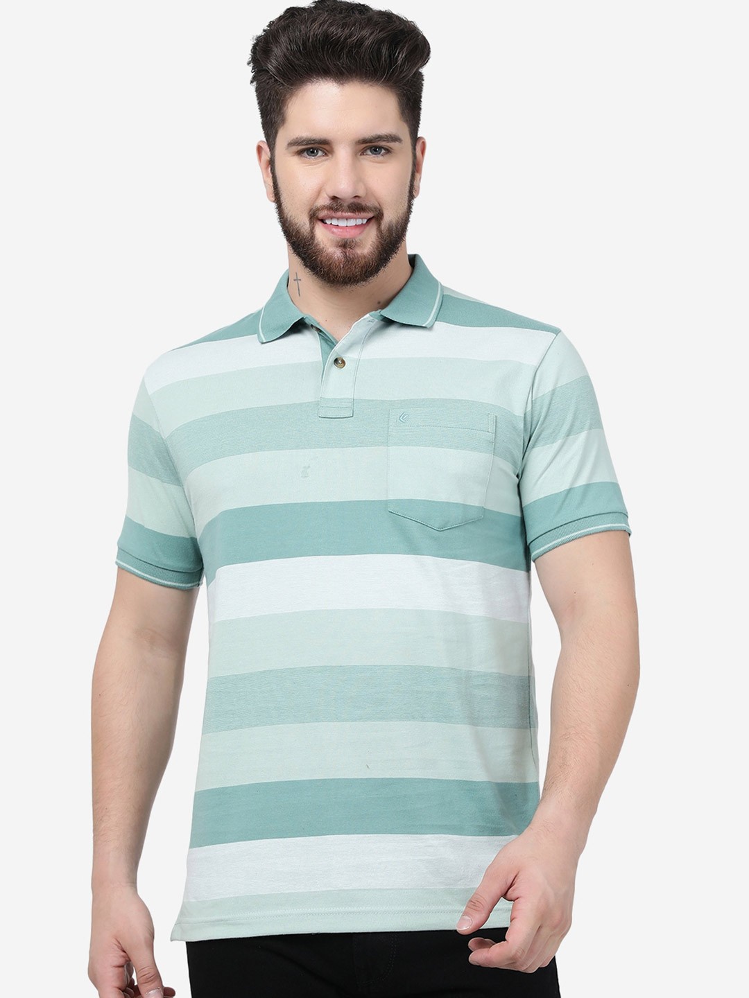 

Greenfibre Striped Polo Collar Slim Fit T-shirt, Green