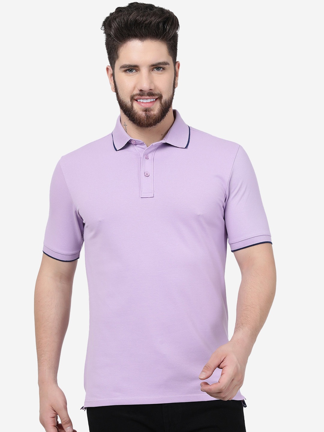 

JADE BLUE Polo Collar Slim Fit Cotton T-shirt, Violet