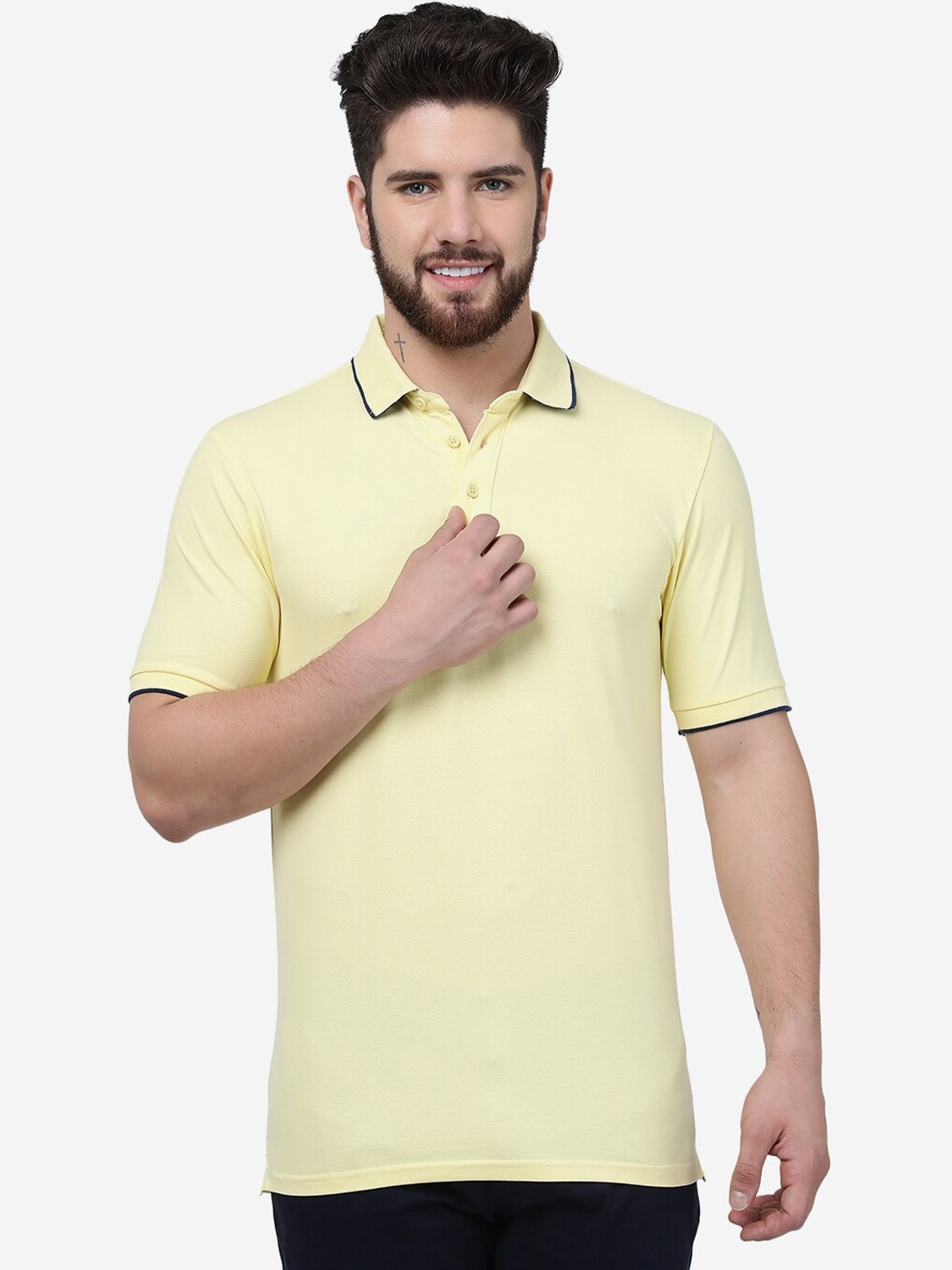

JADE BLUE Polo Collar Slim Fit Cotton T-shirt, Yellow