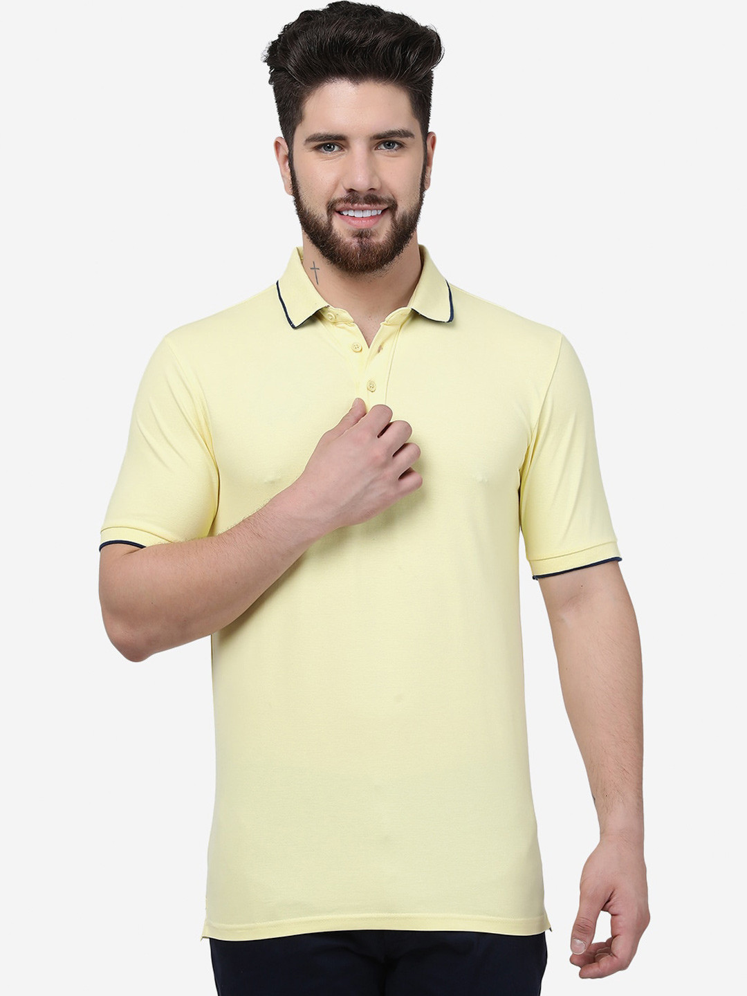 

JADE BLUE Polo Collar Slim Fit Cotton T-shirt, Yellow