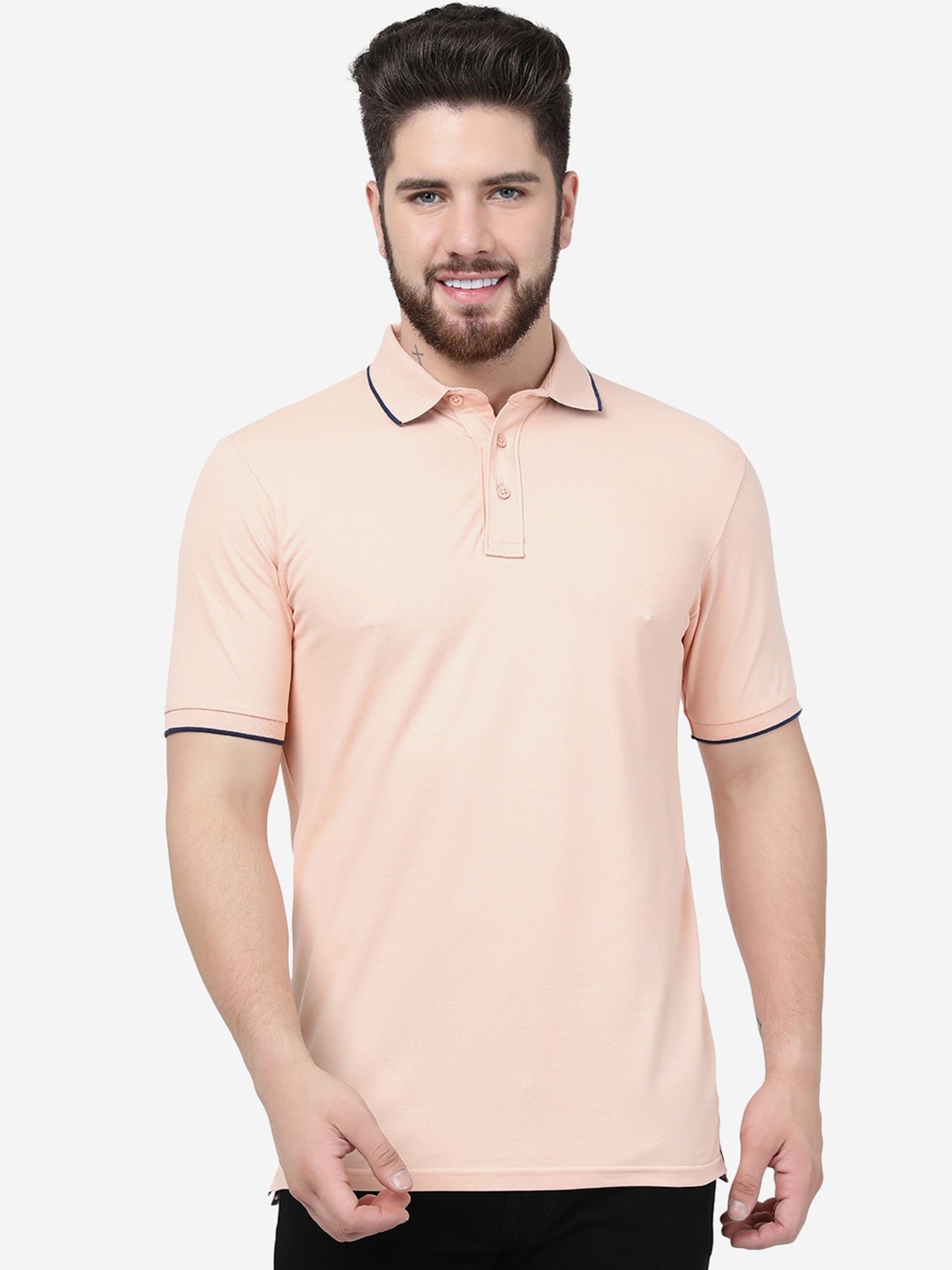 

JADE BLUE Polo Collar Slim Fit Cotton T-shirt, Peach
