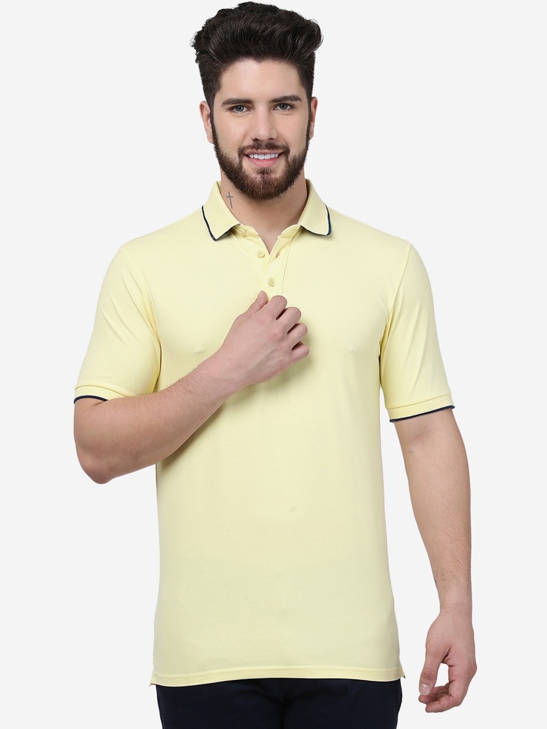 

JADE BLUE Polo Collar Slim Fit Cotton T-shirt, Yellow