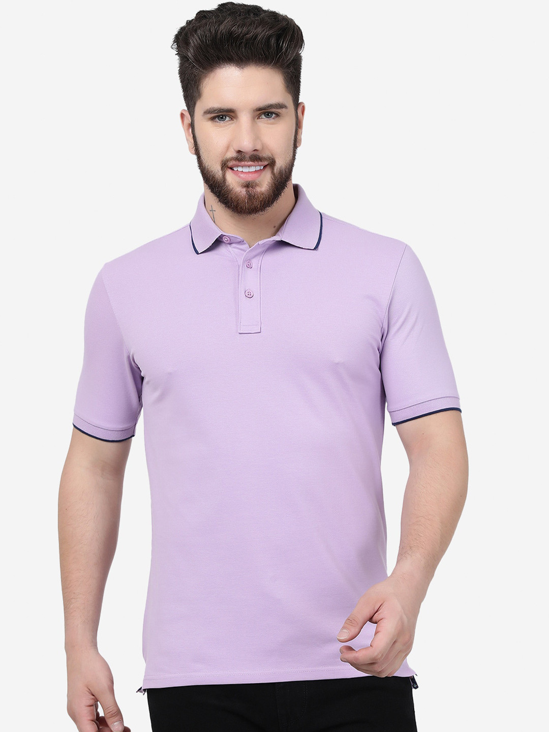 

JADE BLUE Polo Collar Slim Fit Cotton T-shirt, Violet