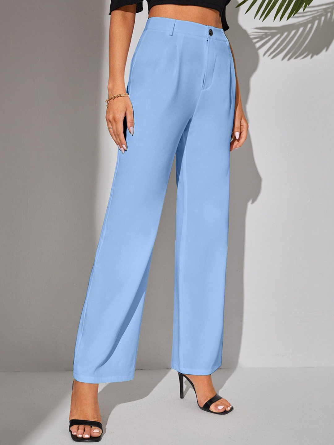 

LEE TEX Women Relaxed Straight Leg High-Rise Plain Pleated Parallel Trousers, Blue