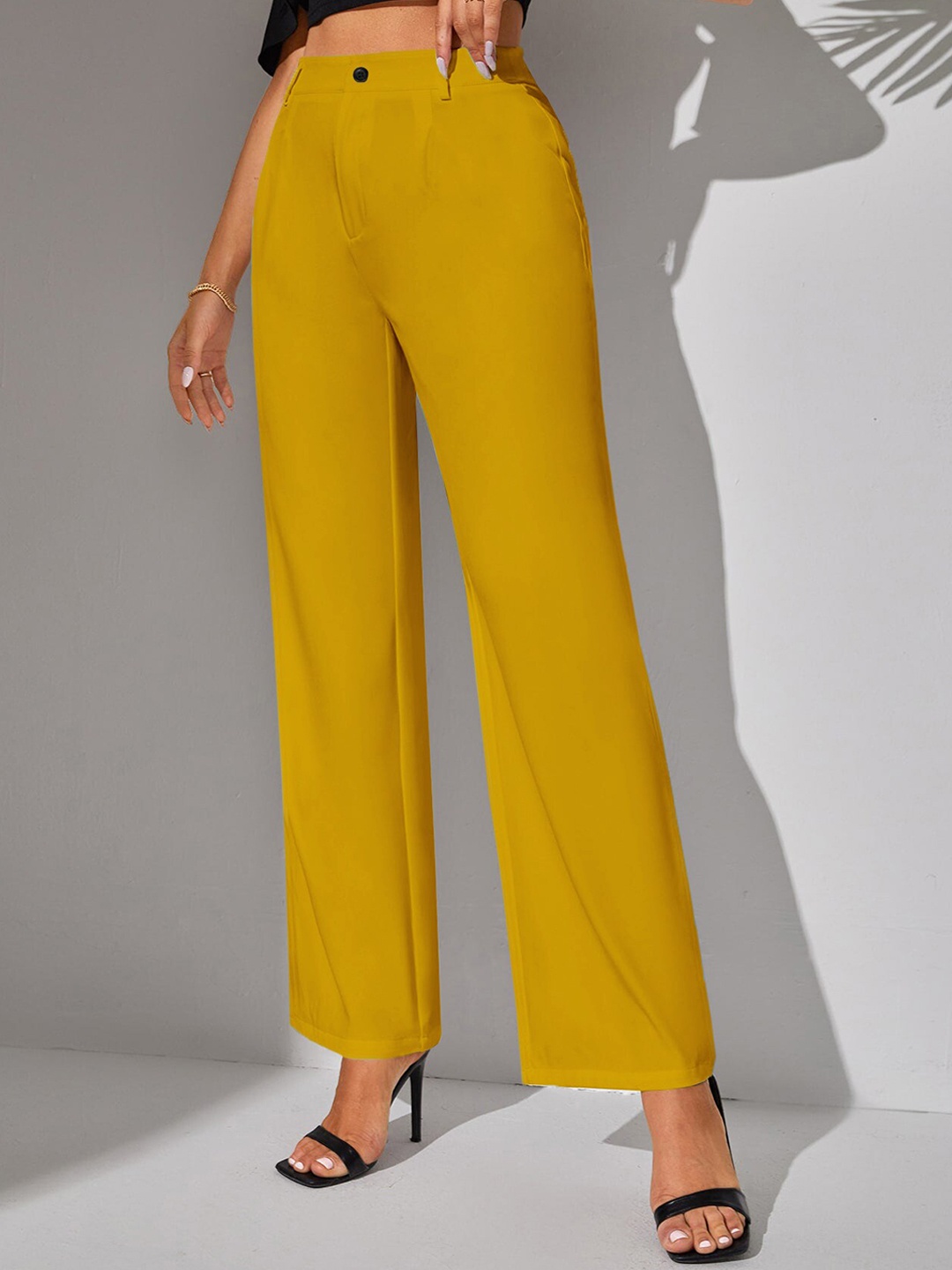 

LEE TEX Women Relaxed Straight Leg High-Rise Plain Pleated Parallel Trousers, Yellow
