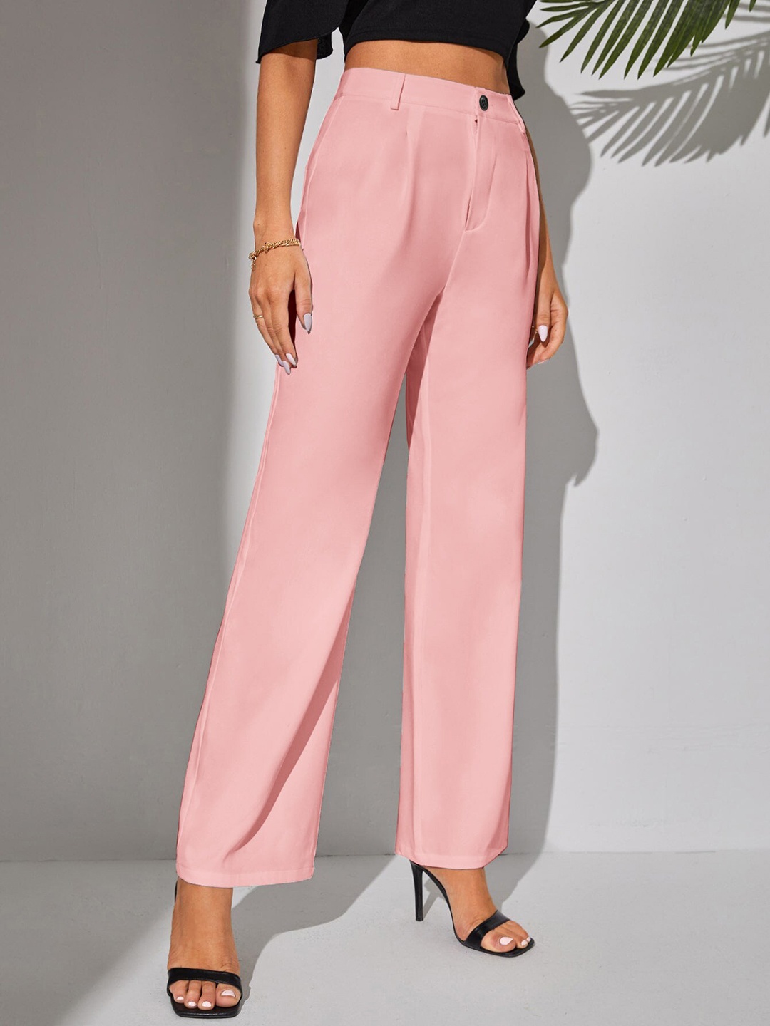 

LEE TEX Women Relaxed Straight Leg High-Rise Plain Pleated Parallel Trousers, Pink