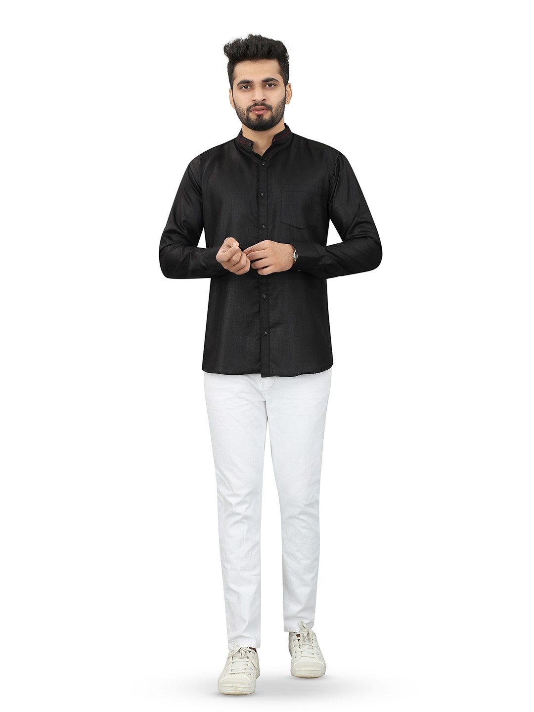 

N N ENTERPRISE India Slim Fit Mandarin Collar Casual Shirt, Black