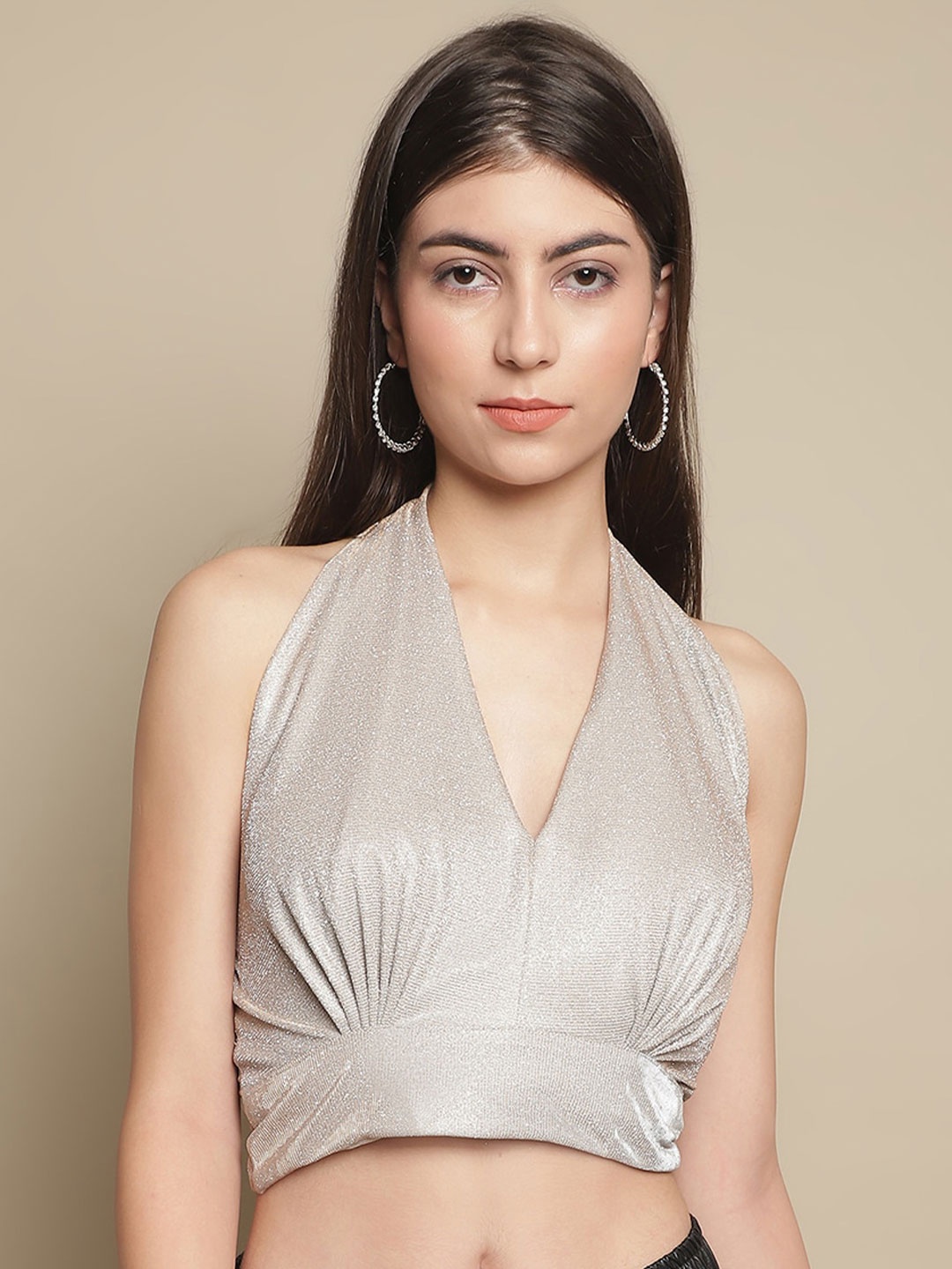 

Just Wow Halter Neck Bralette Crop Top, Grey