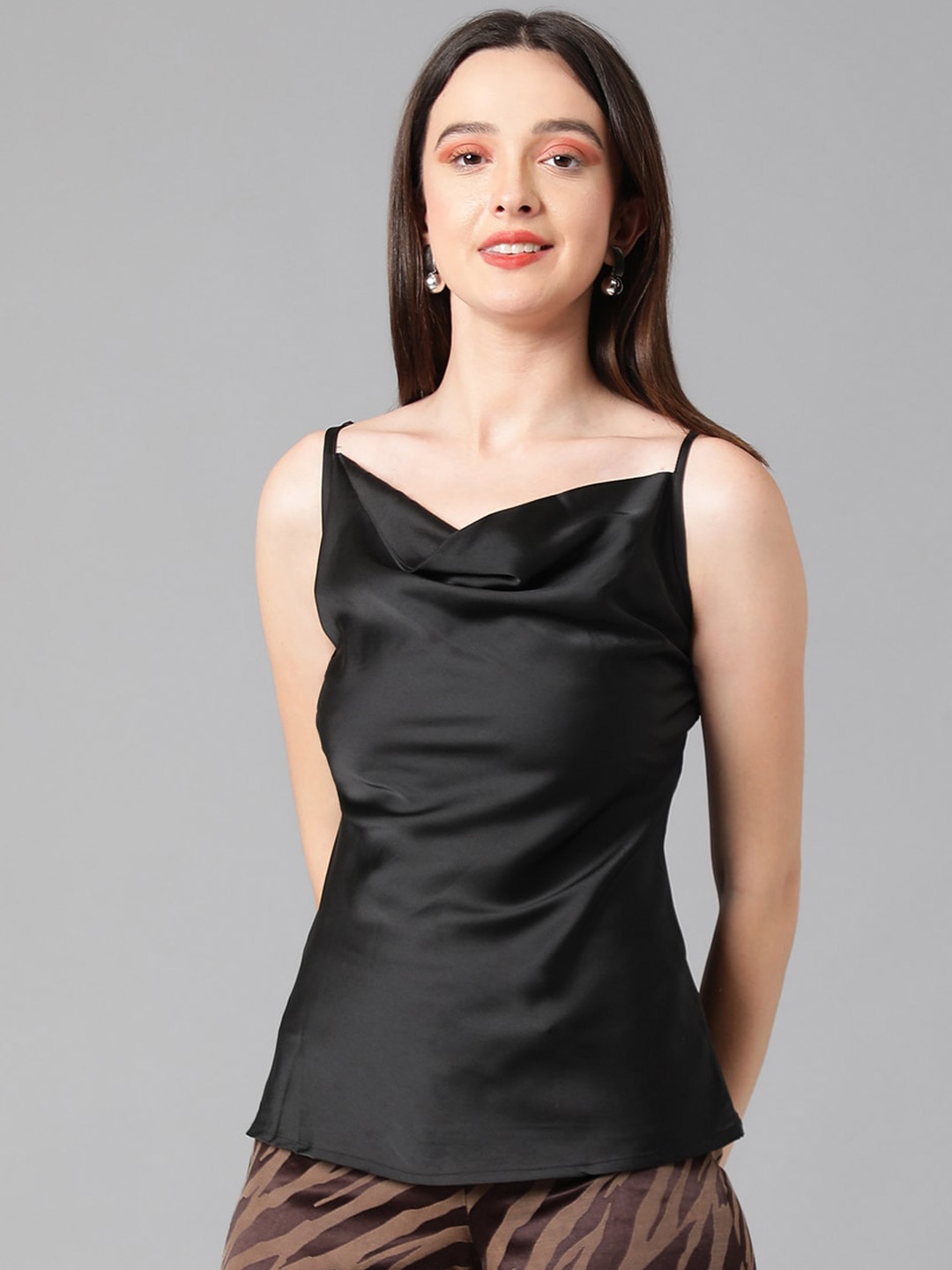 

Kotty Cowl Neck Satin Top, Black