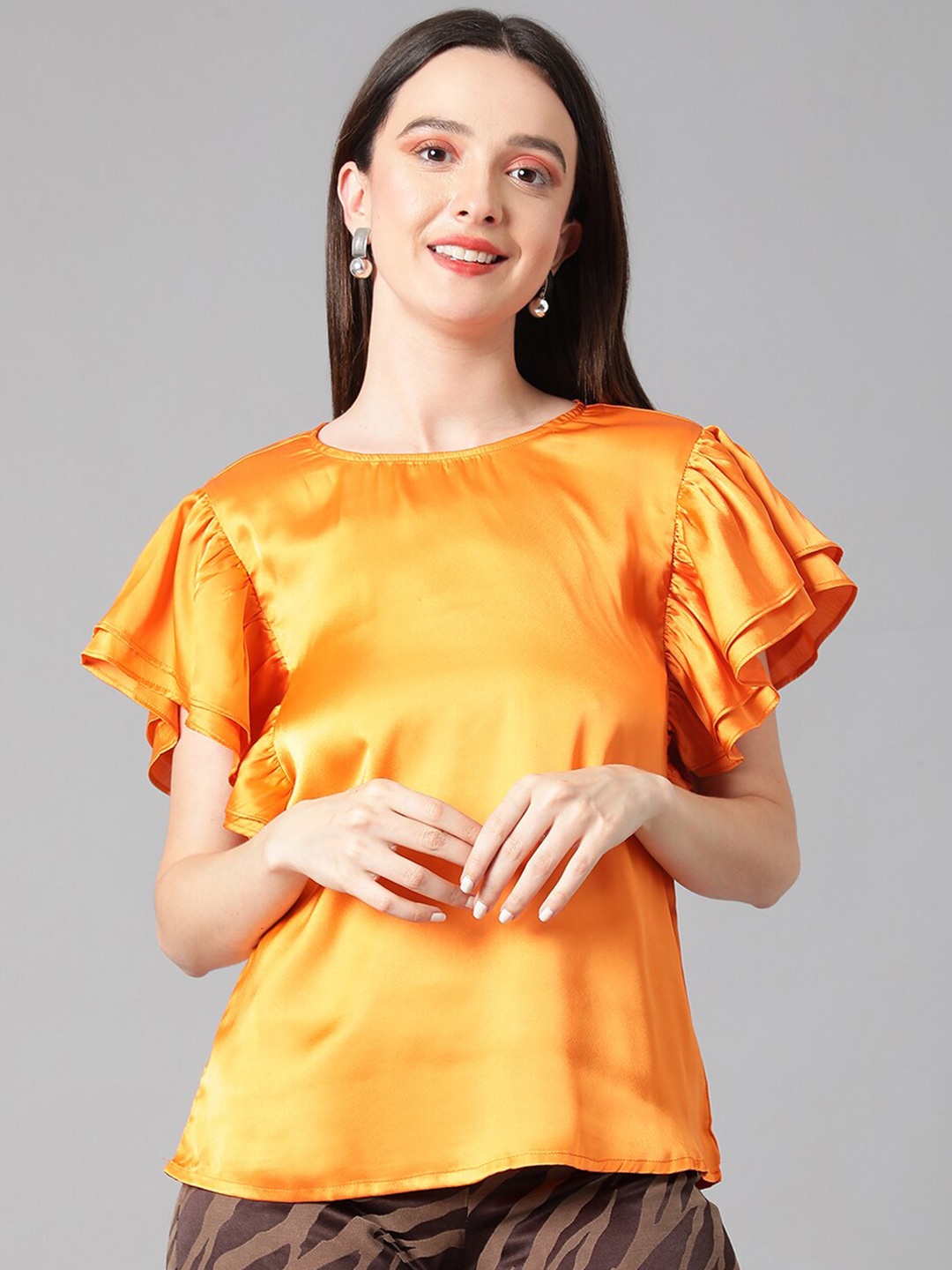 

Kotty Flutter Sleeve Satin Top, Orange